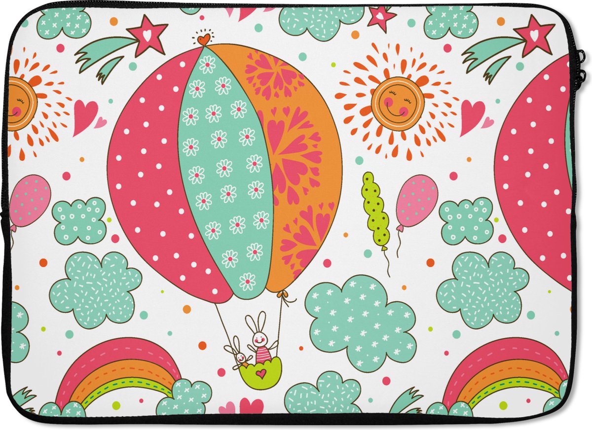 Laptophoes 13 inch - Konijn - Patroon - Baby - Laptop sleeve - Binnenmaat 32x22,5 cm - Zwarte achterkant