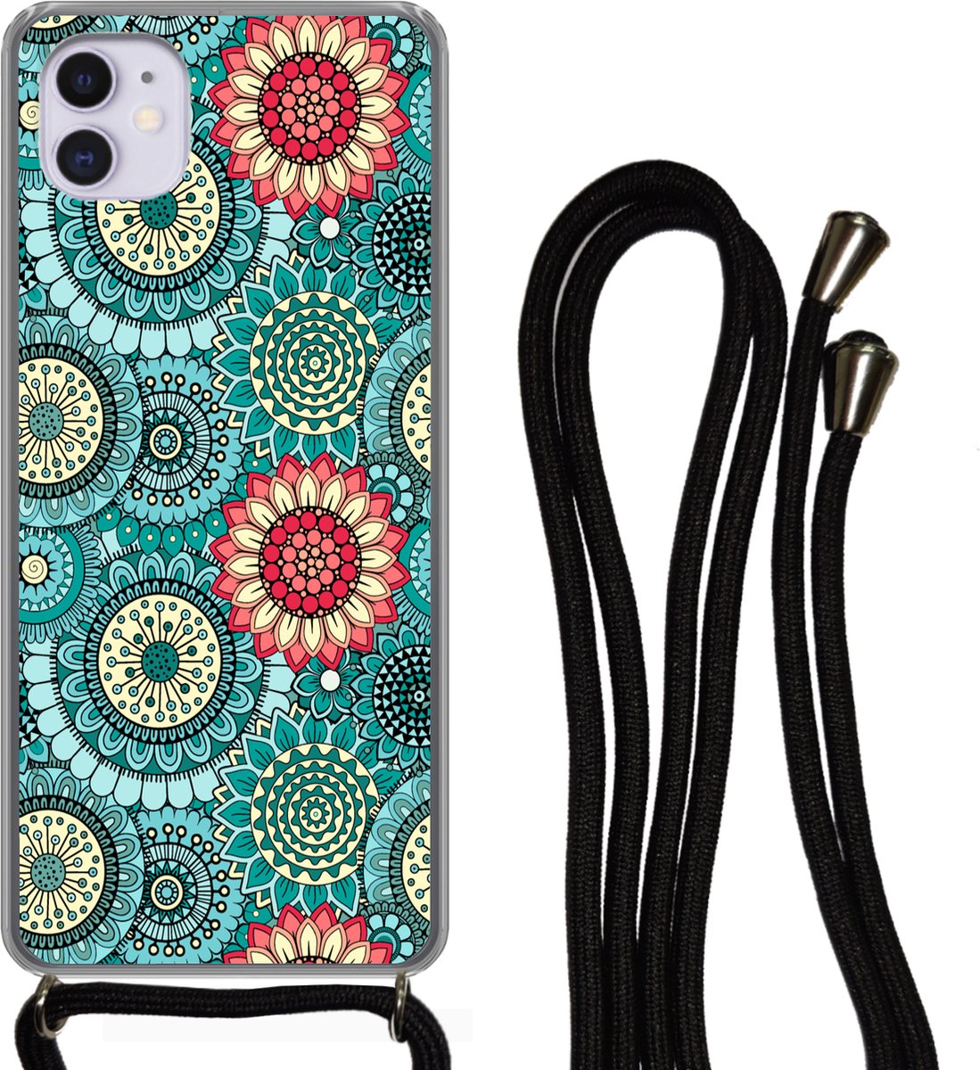 Telefoonhoesje Geschikt voor iPhone 11 - Meisjes - Bloemen - Patronen - Girl - Kids - Kinderen - Siliconen - Crossbody - Backcover met Koord - Telefoonhoesje met koord - Hoesje met touw Telefoonhoesje
