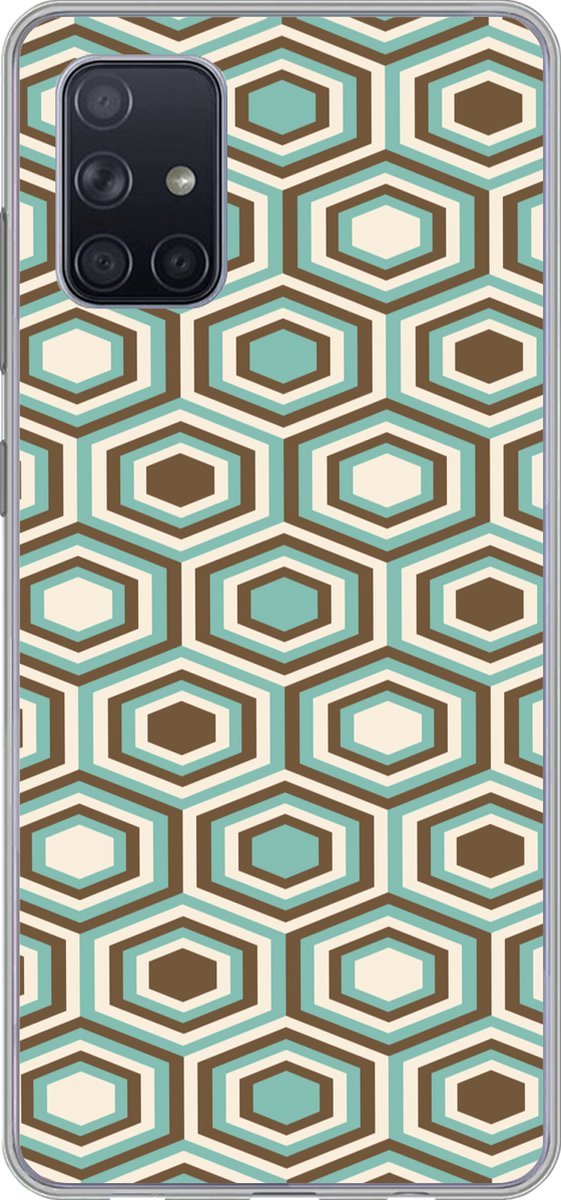 Telefoonhoesje Geschikt voor Samsung Galaxy A51 hoesje - Retro - Honeycomb - Blauw - Bruin - Siliconen Telefoonhoesje Telefoonhoesje