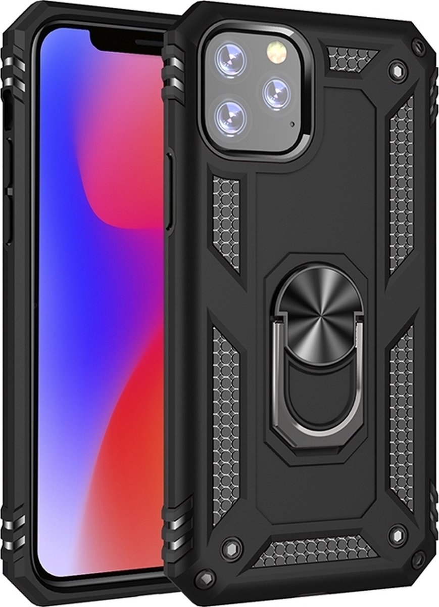 Mobigear Hoesje geschikt voor Apple iPhone 11 Pro Max Telefoonhoesje Hardcase | Mobigear Armor Ring Backcover Shockproof met Ringhouder | Schokbestendig iPhone 11 Pro Max Telefoonhoesje | Anti Shock Proof - Zwart