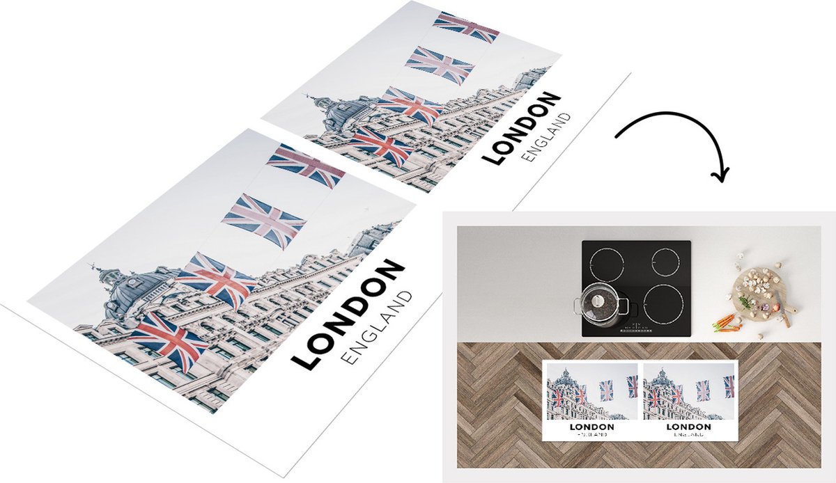 KitchenYeah Keukenloper - Loper keuken - Londen - Engeland - Vlag - 120x50 cm - Keukenloper vinyl Multicolor