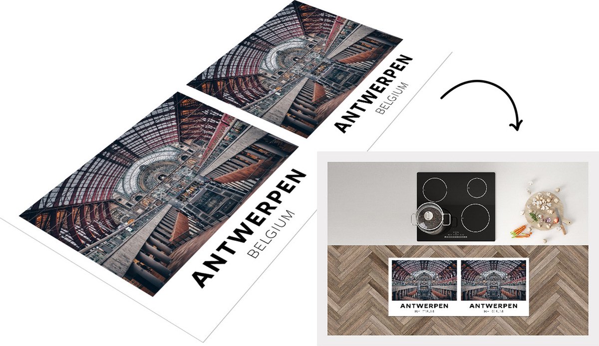 KitchenYeah Keukenloper - Loper keuken - Antwerpen - België - Architectuur - 120x50 cm - Keukenloper vinyl Multicolor