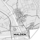 Affiche Malden - Carte - Plan de ville - Carte - Pays- Nederland - Zwart Wit - 50x50 cm