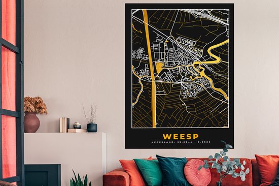Poster Weesp - Plattegrond - Goud - Kaart - Stadskaart - 120x180 cm XXL - PosterMonkey