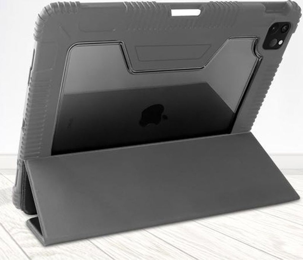 Mobigear Tri-Fold Tough - Apple iPad Pro 12.9 (2021) Hoes Bookcase + Stylus Houder - Zwart / Roségoud