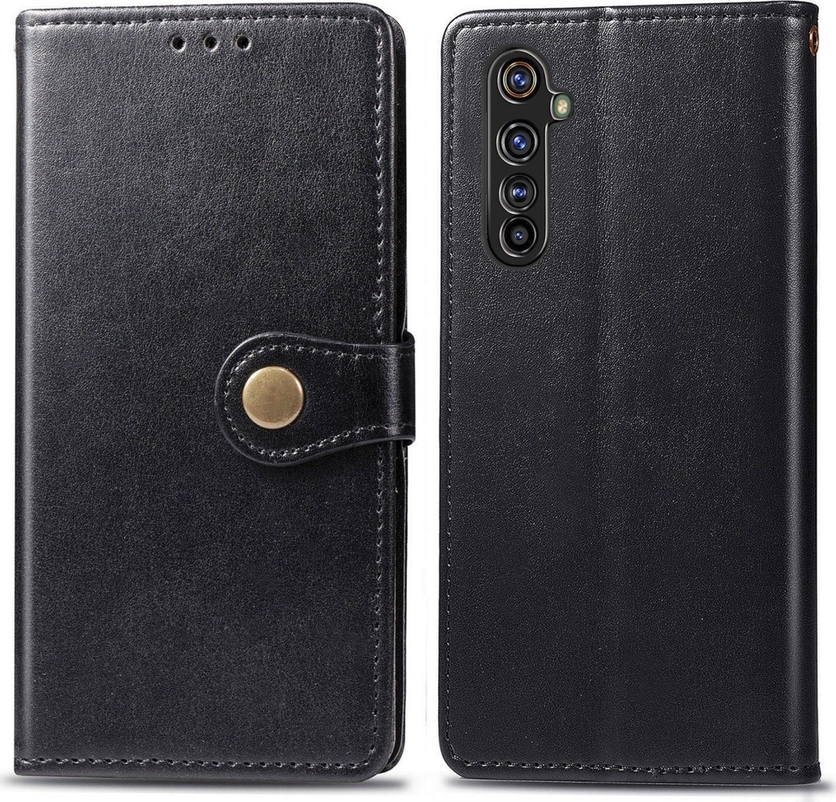 Mobigear Telefoonhoesje geschikt voor Realme X50 Pro Hoesje | Mobigear Snap Button Bookcase Portemonnee | Pasjeshouder voor 3 Pasjes | Telefoonhoesje voor Pinpas / OV Kaart / Rijbewijs - Zwart