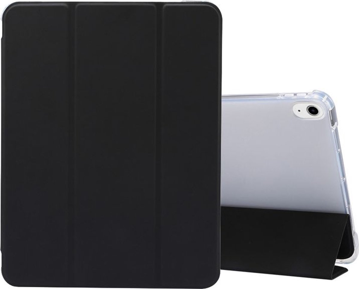 Mobigear Tablethoes geschikt voor Apple iPad Air 5 (2022) Hoes | Mobigear Tri-Fold Gel Bookcase + Stylus Houder - Zwart