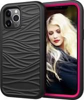 Mobigear Hoesje geschikt voor Apple iPhone 12 Pro Max Telefoonhoesje Hardcase | Mobigear Wave Backcover Shockproof | Schokbestendig iPhone 12 Pro Max Telefoonhoesje | Anti Shock Proof - Zwart /Roze | Zwart,roze