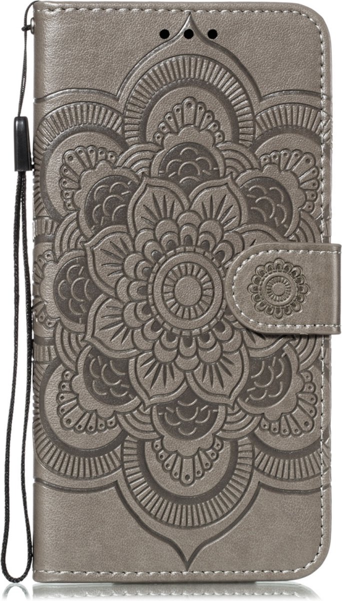 Mobigear Telefoonhoesje geschikt voor Apple iPhone 11 Hoesje | Mobigear Mandala Bookcase Portemonnee | Pasjeshouder voor 3 Pasjes | Telefoonhoesje voor Pinpas / OV Kaart / Rijbewijs - Grijs