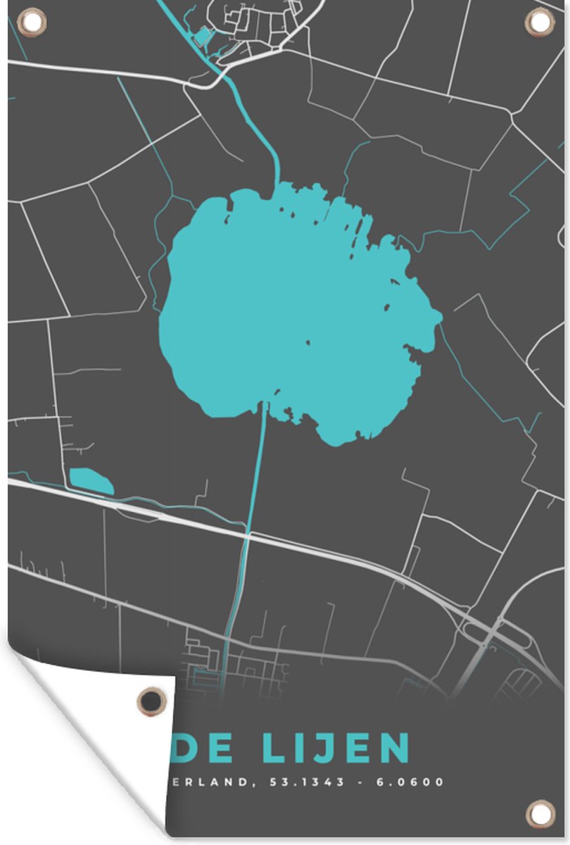 Tuinposters buiten Nederland - Plattegrond - Stadskaart - Water - De Lijen - Kaart - 60x90 cm - Tuindoek