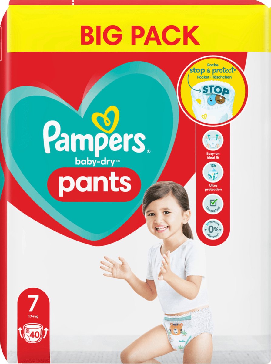 Pampers Broek Baby Dry Gr.7 Extra Large, 17+ kg, Big Pack, 40 St