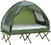 Bol.com Outsunny Campingtent verhoogd campingbed koepeltent luchtmatras met pomp taft groen A20-087 aanbieding
