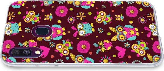 Telefoonhoesje Geschikt voor Samsung Galaxy A40 hoesje - Meisjes - Uil - Chocolade - Patronen - Girl - Kind - Kinderen - Siliconen Telefoonhoesje Telefoonhoesje