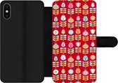 Bookcase Geschikt voor iPhone XS telefoonhoesje - Patronen - Bloemen - Retro - Rood - Met vakjes - Wallet case met magneetsluiting