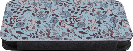 Bookcase iPhone XR telefoonhoesje - Patroon - Bloem - Grijs - Blauw - Met vakjes - Wallet case met magneetsluiting - SleevesAndCases