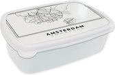 Broodtrommel Wit - Lunchbox - Brooddoos - Nederland – Amsterdam – Stadskaart – Kaart – Zwart Wit – Plattegrond - 18x12x6 cm - Volwassenen