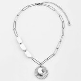 Collier Lien Paperclip Femme - Acier Inoxydable Plaqué Or Blanc 14K - Collier Chaîne de maillons avec Perles d'Eau Douce