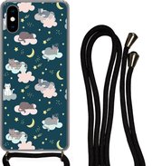 Hoesje met koord Geschikt voor iPhone X - Patronen - Kat - Maan - Jongens - Meisjes - Kinderen - Kind - Siliconen - Crossbody - Backcover met Koord - Telefoonhoesje met koord - Hoesje met touw