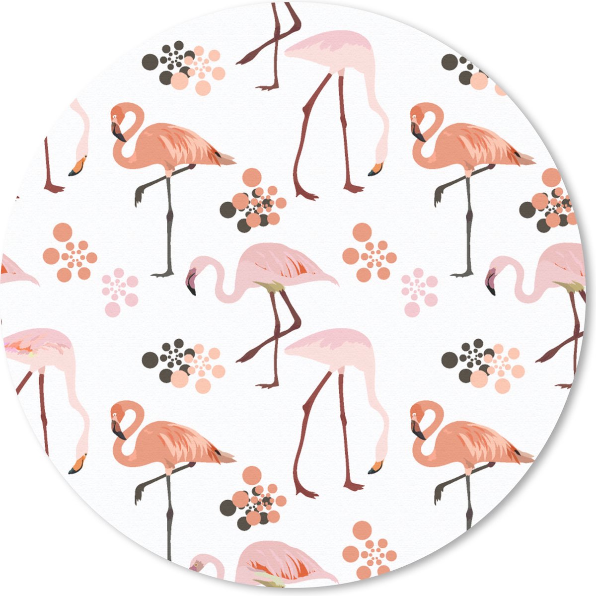 Muismat rond 40x40 cm - Mousepad Patroon - Flamingo - Bloemen - Ronde muismatten