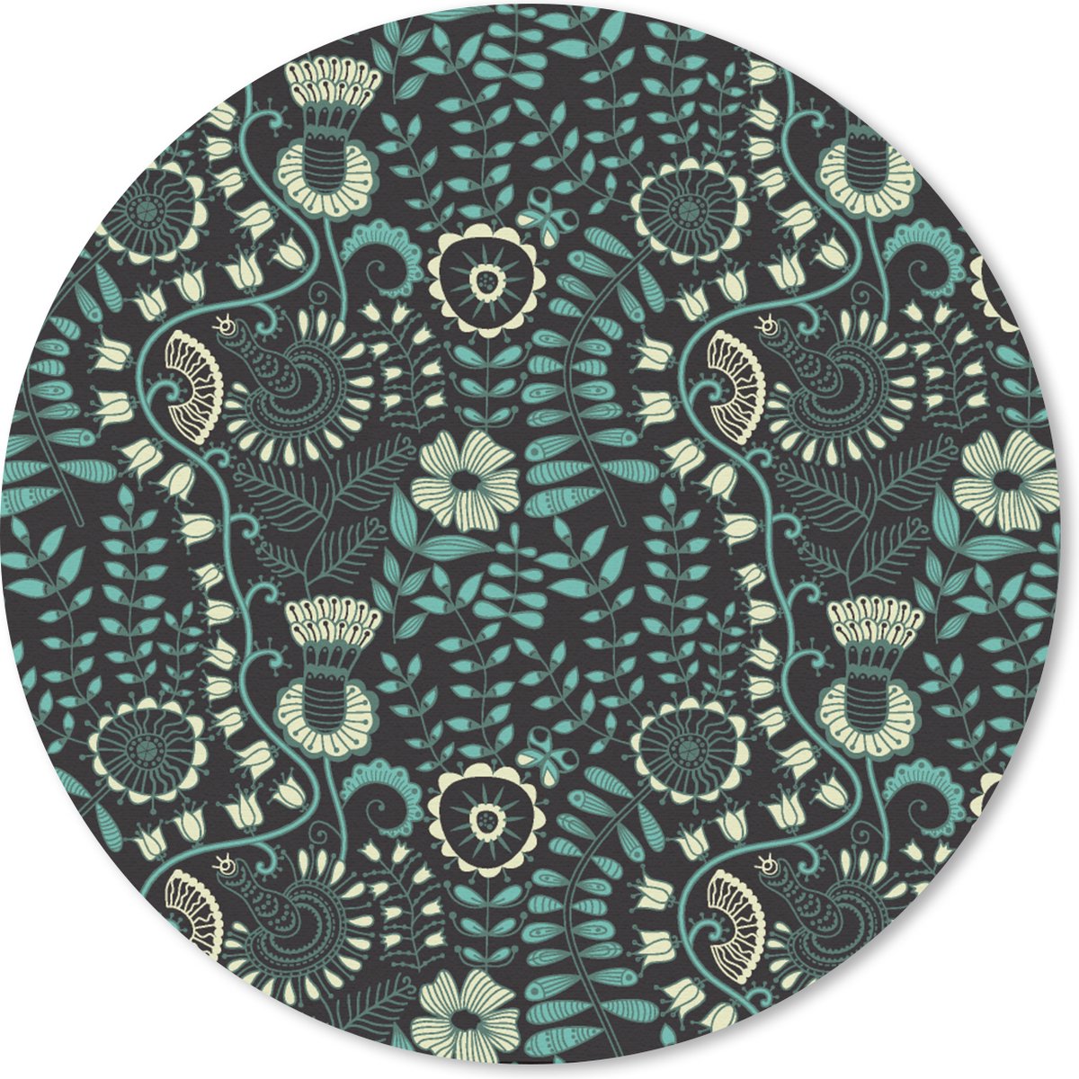 Muismat rond 50x50 cm - Mousepad Bloemen - Blauw - Patroon - Ronde muismatten