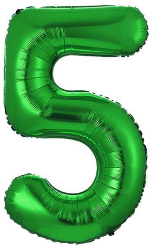 Folie Ballon Cijfer 5 Jaar Groen Verjaardag Versiering Helium Cijfer ballonnen Feest versiering Met Rietje - 86Cm