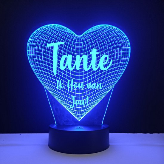 Lampe LED 3D - Coeur avec texte - Tante je t'aime