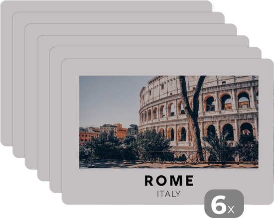 Foto: Placemat placemats kunststof itali rome colosseum 45x30 cm 6 stuks hittebestendig anti slip onderlegger afneembaar