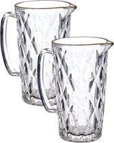 Set van 2x stuks glazen schenkkan/karaf 1liter 20 x 12 cm Diamant-style - Sapkan/waterkan en waterglazen