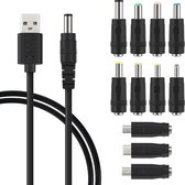 NÖRDIC USB2-107 USB naar DC voedingskabel - 11 Connectoren - 1m - Zwart