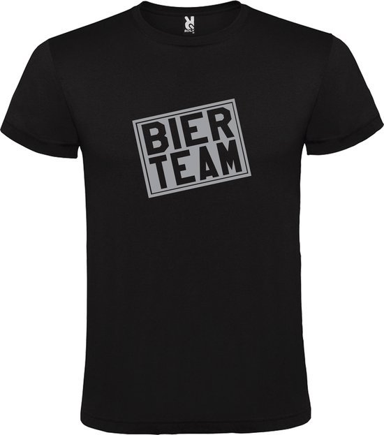 Zwart  T shirt met  print van "Bier team " print Zilver size XXXXL