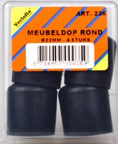 Meubeldop ronde poot diam.22mm kunststof zwart 4stuks