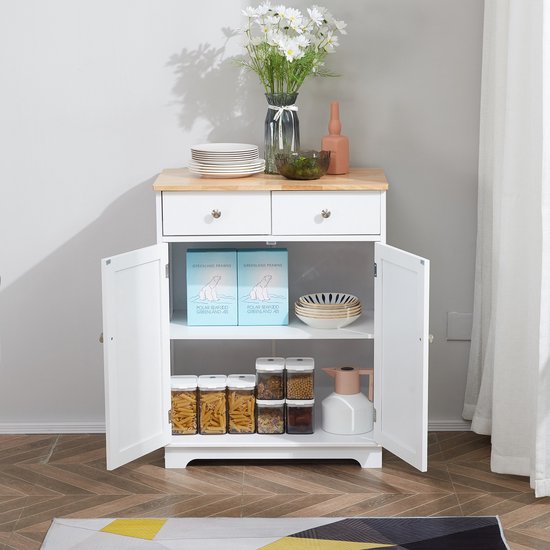 Dressoir, Opbergkast, 200x75x35cm, 4 Deuren, Woonkamer, hal, Wit en Zwart Dressoir, Opbergkast, 200x75x35cm, 4 Deuren, Woonkamer, hal, Wit en Zwart