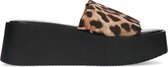 Sacha - Dames - Zwarte leopard wedge sandalen - Maat 40