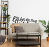 Wanddecoratie |Geometric Elephant Family  decor | Metal - Wall Art | Muurdecoratie | Woonkamer |Zwart| 119x33cm