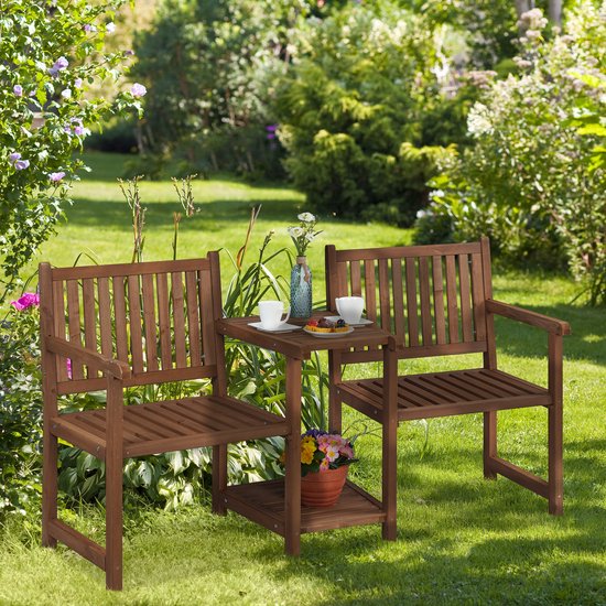 Relaxdays tuinbank met tafel - 2 zits balkonbank - zitbank voor buiten - houten buitenbank - Relaxdays