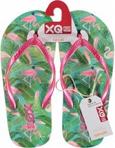 teenslippers Flamingo meisjes roze/groen mt 25/26