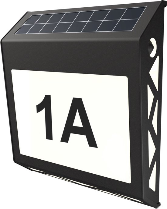 Numa - LED Solar Huisnummer - Wandlamp - 3000K Warm Wit - 40 Lumen Schemerschakelaar Polykristal Solar Ip65