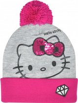 muts Hello Kitty meisjes acryl fuchsia/grijs one-size