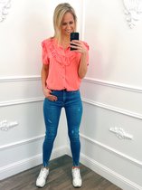 Ruffel Pofmouw Blouse Koraal