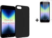 MoDo Hoesje iPhone SE 2022 - Screenprotector iPhone SE 2022 - Siliconen - iPhone SE 2022 Hoes Zwart Case + Tempered Glass