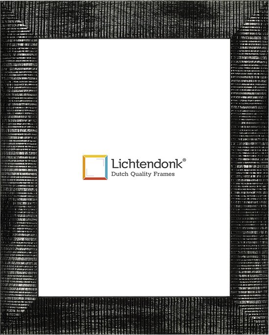 Cadre photo noir avec profil côtelé argenté et logo "Lichtendonk Dutch Quality Frames".