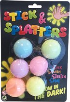 Sticky stretch glow in the dark ballen op kaart, 6 stuks