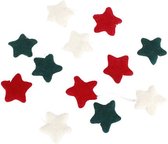 Vilten slinger sterren kerst groen wit rood - 7cm - 150cm lang