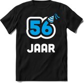 56 Jaar Feest kado T-Shirt Heren / Dames - Perfect Verjaardag Cadeau Shirt - Wit / Blauw - Maat L