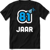 81 Jaar Feest kado T-Shirt Heren / Dames - Perfect Verjaardag Cadeau Shirt - Wit / Blauw - Maat 8XL