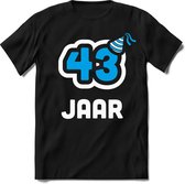 43 Jaar Feest kado T-Shirt Heren / Dames - Perfect Verjaardag Cadeau Shirt - Wit / Blauw - Maat S