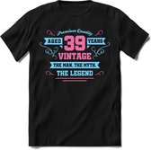 39 Jaar Legend - Feest kado T-Shirt Heren / Dames - Licht Blauw / Licht Roze - Perfect Verjaardag Cadeau Shirt - grappige Spreuken, Zinnen en Teksten. Maat L