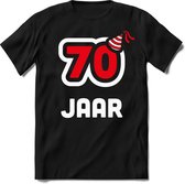 70 Jaar Feest kado T-Shirt Heren / Dames - Perfect Verjaardag Cadeau Shirt - Wit / Rood - Maat S