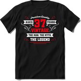 37 Jaar Legend - Feest kado T-Shirt Heren / Dames - Wit / Rood - Perfect Verjaardag Cadeau Shirt - grappige Spreuken, Zinnen en Teksten. Maat M