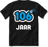 106 Jaar Feest kado T-Shirt Heren / Dames - Perfect Verjaardag Cadeau Shirt - Wit / Blauw - Maat XL